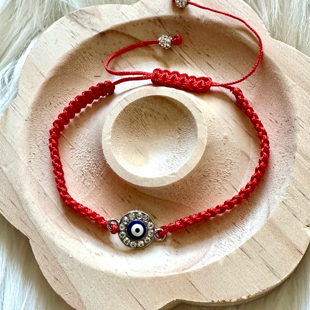 Handmade Round Evil Eye With Red String Adjustable Bracelet